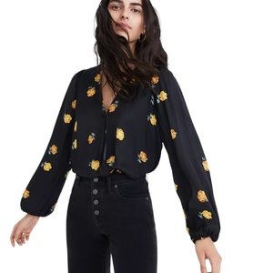 Madewell Bubble-Sleeve Wrap Top in Floating Florets